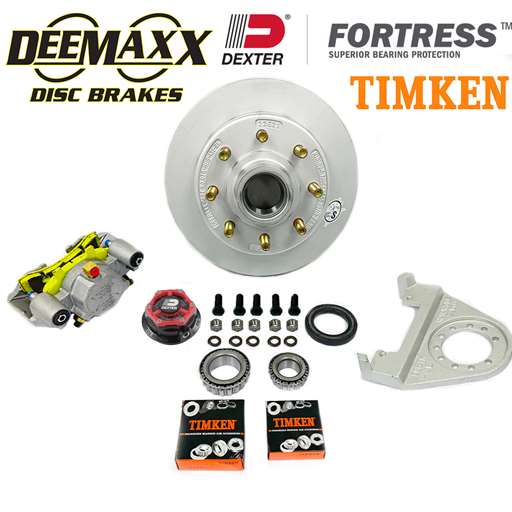 DeeMaxx® 7,000 lbs. Disc Brake Kit with 5/8" Studs for One Wheel with Maxx Coating Caliper, Timken® Bearings, and Dexter® Fortress® Aluminum Cap - DM7KMAXX580-F-TK